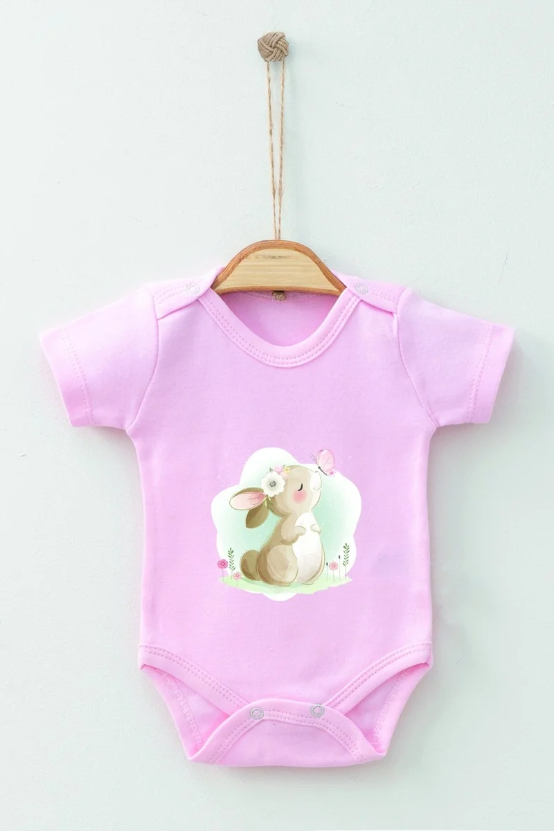 ادا بيبيك تشوكوك Ada Baby Kid Adabebek Watercolor Rabbit Themed Short Sleeve Badi Baby Bodysuit