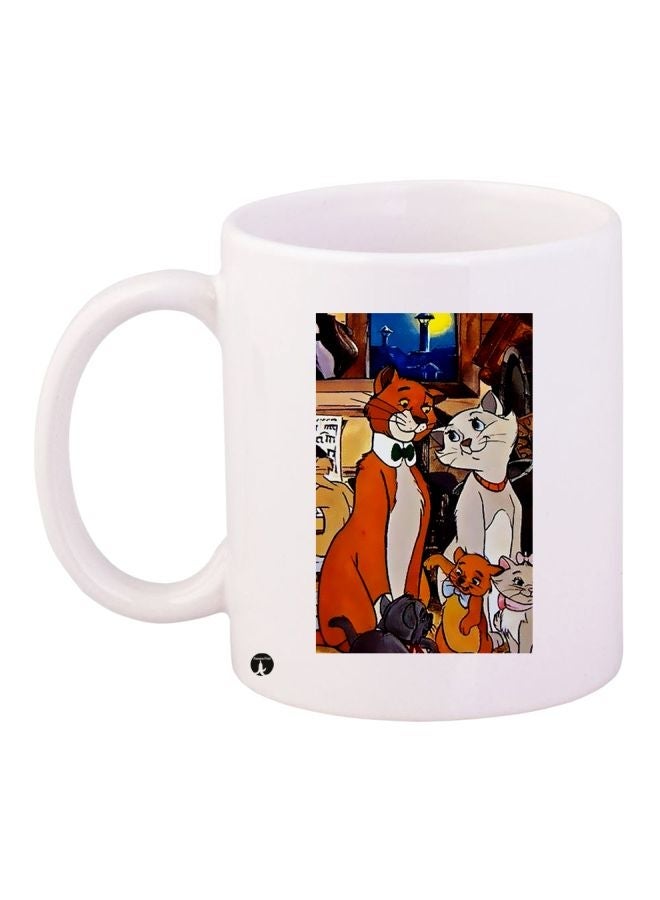 RYN Cartoon Cats Printed Coffee Mug White/Brown/Grey 11ounce
