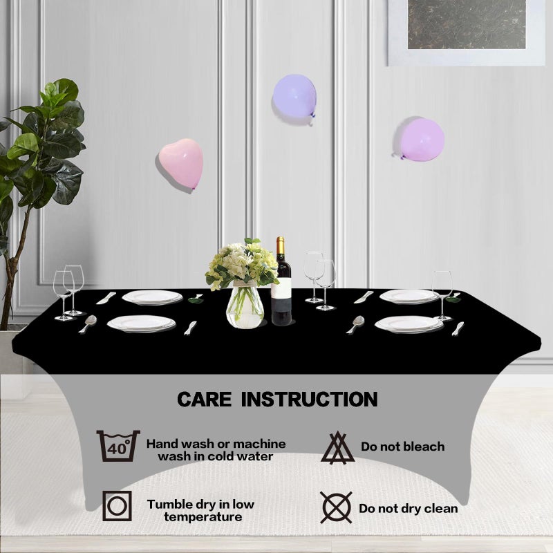 IVAPUPU 2 Pack 8FT Table Cloth for Rectangular Fitted Events Stretch Black Table Covers Washable Spandex Tablecloth Protector for Party, Wedding, Cocktail, Banquet, Festival - Image 5