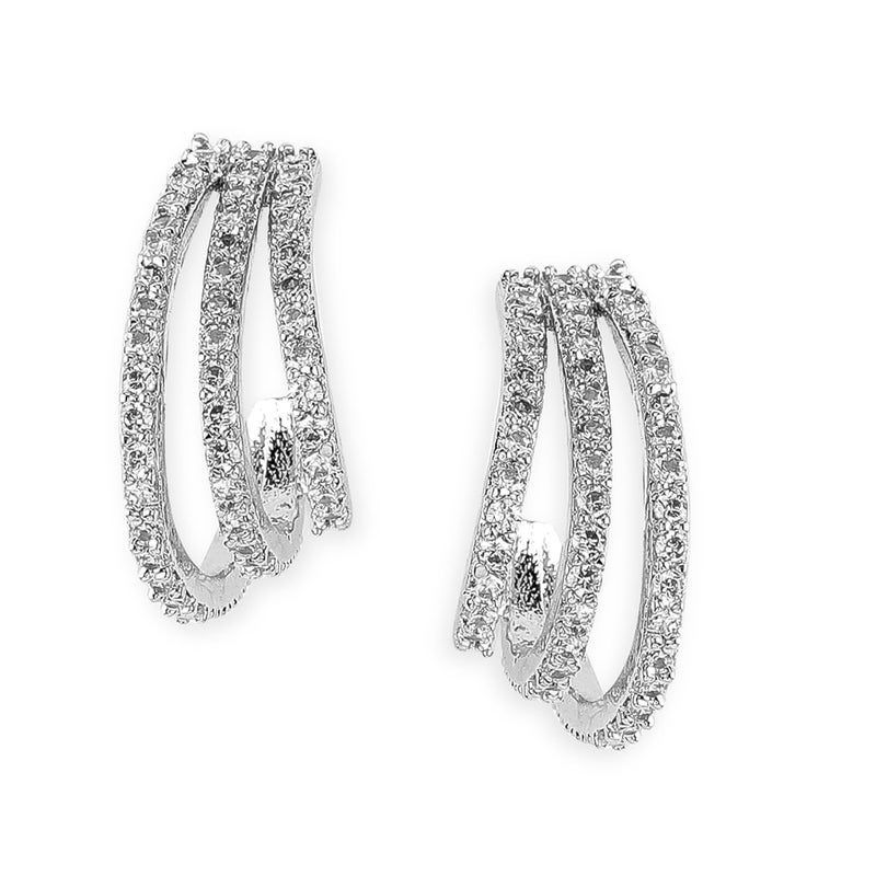 Rubans Womens Rhodium Plated Cubic Zirconia Studded Hoop Earrings - Image 5