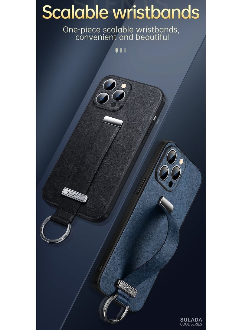 SULADA حافظة متوافقة مع آيفون 12 برو/ماكس مع حلقة وحامل حزام جلد فاخر للأعمال بتصميم عتيق نحيف غير قابل للانزلاق مع قبضة ناعمة مضادة للصدمات للرجال والنساء هدية حافظة هاتف زرقاء - Image 5