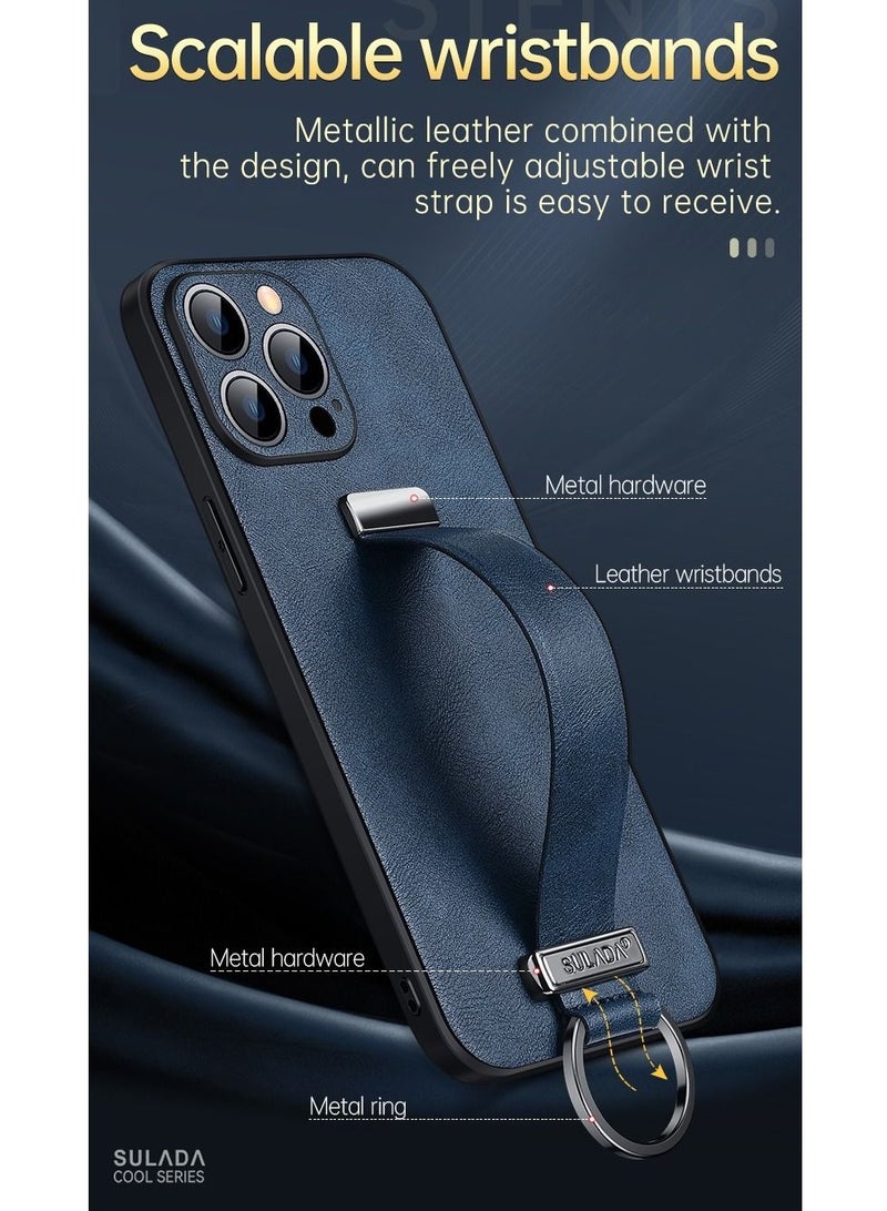 SULADA حافظة متوافقة مع آيفون 12 برو/ماكس مع حلقة وحامل حزام جلد فاخر للأعمال بتصميم عتيق نحيف غير قابل للانزلاق مع قبضة ناعمة مضادة للصدمات للرجال والنساء هدية حافظة هاتف زرقاء - Image 2