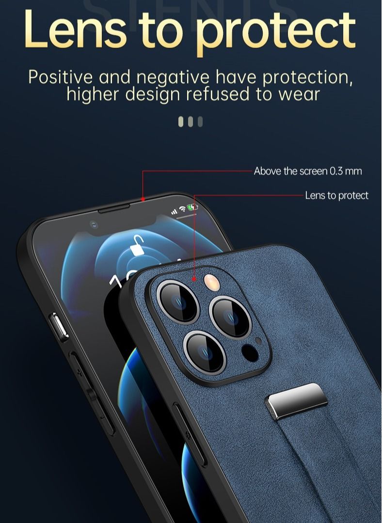 SULADA حافظة متوافقة مع آيفون 12 برو/ماكس مع حلقة وحامل حزام جلد فاخر للأعمال بتصميم عتيق نحيف غير قابل للانزلاق مع قبضة ناعمة مضادة للصدمات للرجال والنساء هدية حافظة هاتف زرقاء - Image 4