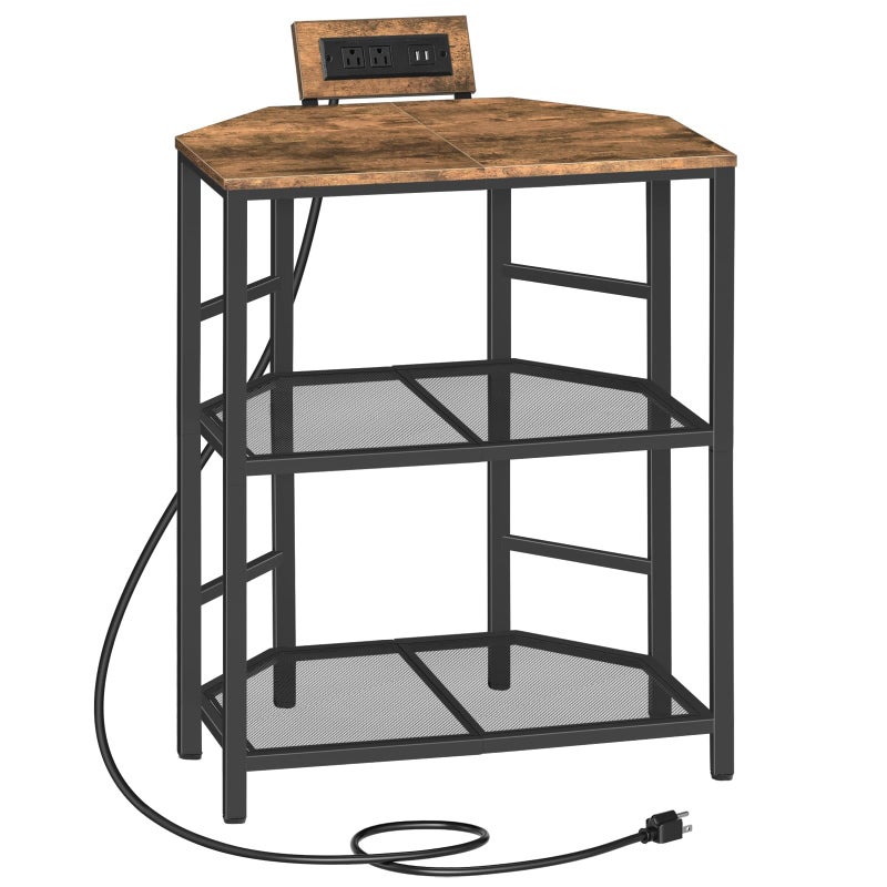 MAHANCRIS Corner Printer Stand with Charging Station 3Tier Large Printer Table with Adjustable Feet Metal Frame Storage Shelf for Office Living Room Small Space Rustic Brown PTHR14E01 - Image 2