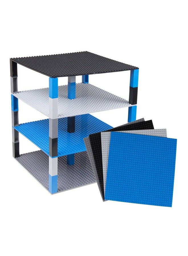 Strictly Briks لوحات قاعدة كلاسيكية 10" × 10" برج بريك متوافقة 100% مع جميع العلامات التجارية الكبرى ؛ لبناء الطوب للأبراج والمزيد ؛ 4 لوحات قاعدة قابلة للتكديس باللون الأسود والأزرق والرمادي و30 وحدة تكديس - Image 1