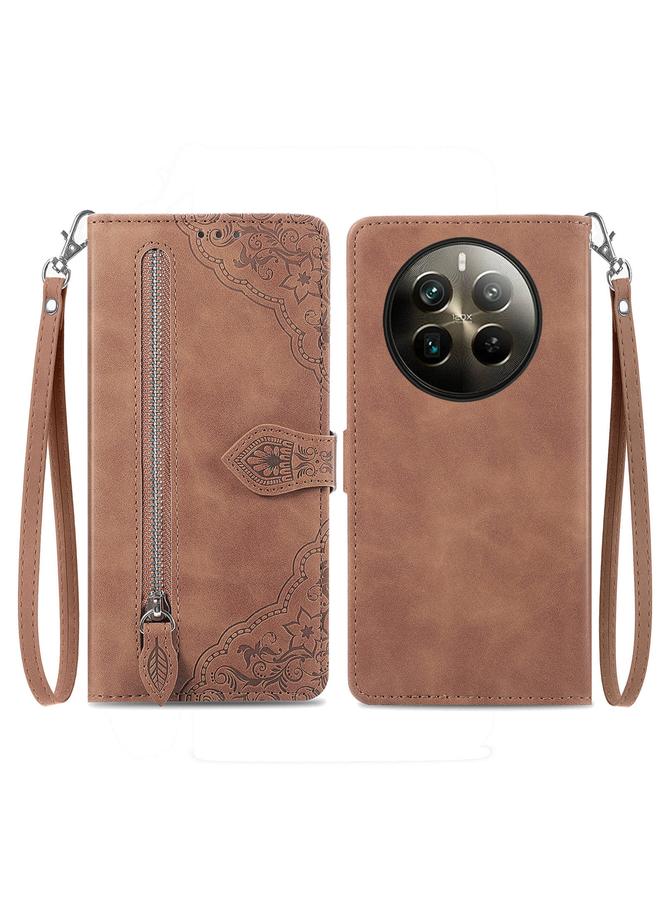 S-TOP Case For Realme 12 Pro+ Embossed Flower Zipper Leather Phone Case - Image 1