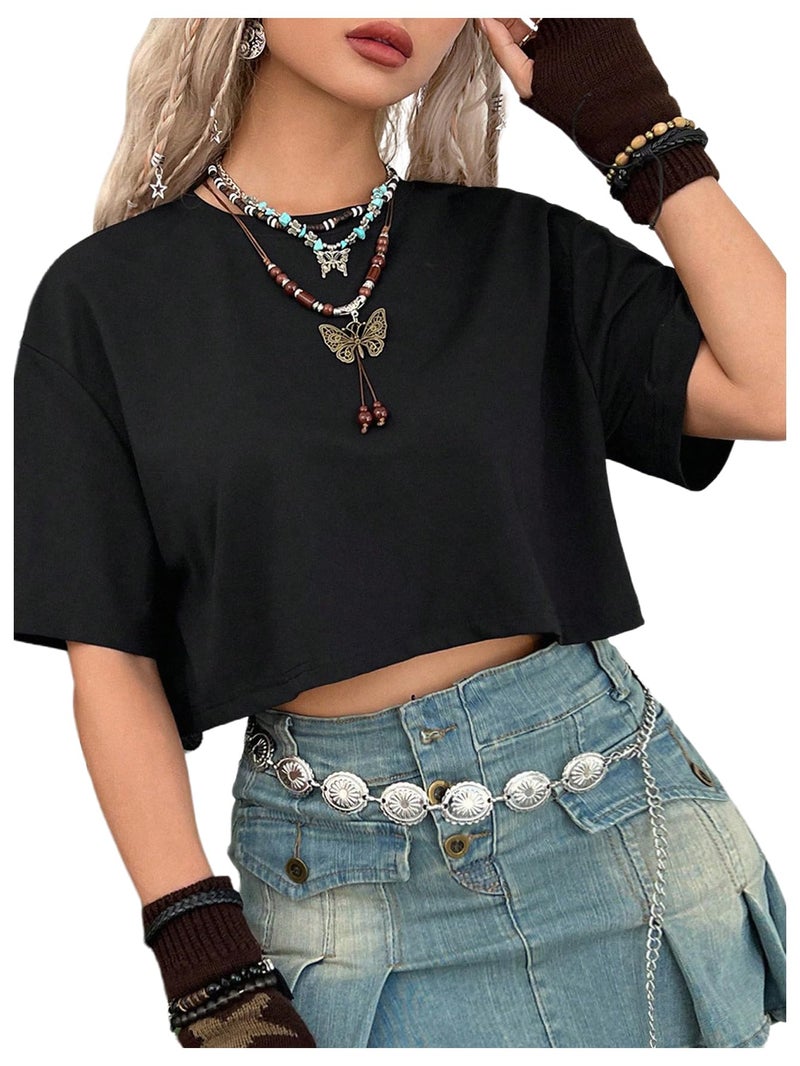 Verdusa Women's Gothic Butterfly Emo T Shirts Goth Witchy Fairy Crop Tops Grunge Alternative Clothes Black Medium - Image 5