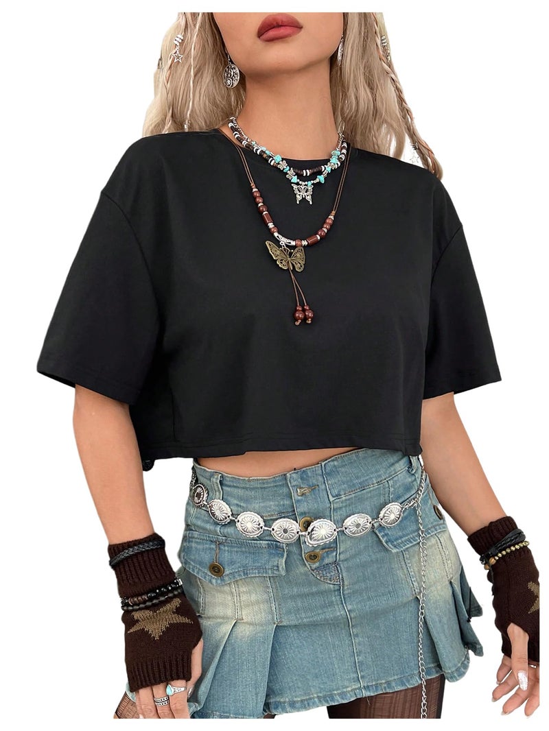 Verdusa Women's Gothic Butterfly Emo T Shirts Goth Witchy Fairy Crop Tops Grunge Alternative Clothes Black Medium - Image 2