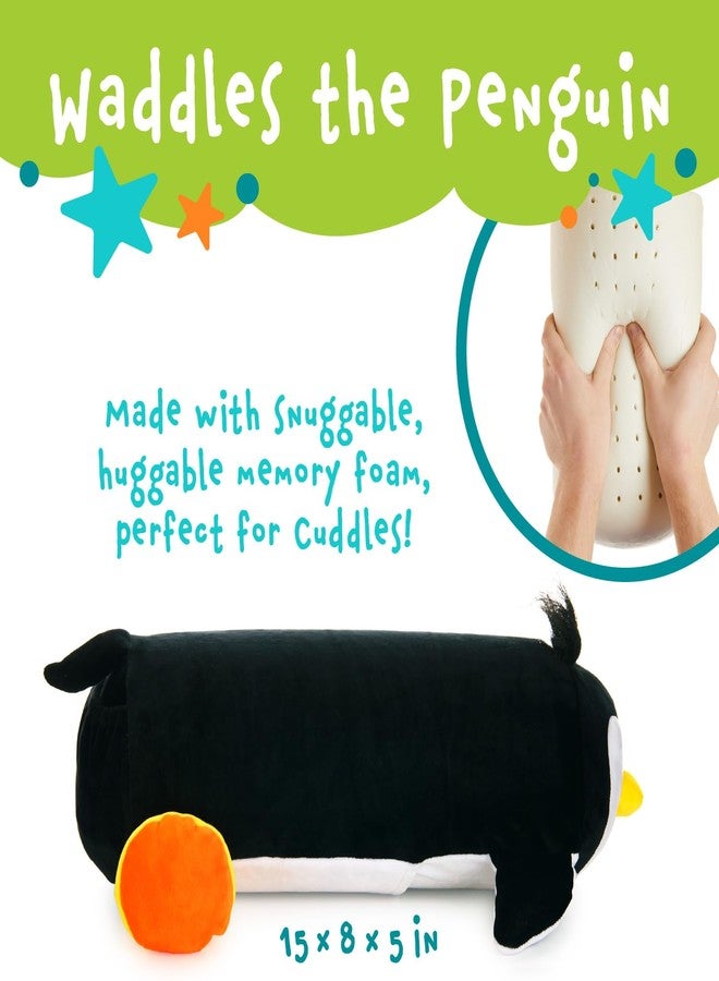 MEMORY MATES Waddles the Penguin Memory Foam Pillow Plush with Kid's Diary that Stores in Belly Pocket, 15” Stuffed Animal, 6" Journal - Image 2