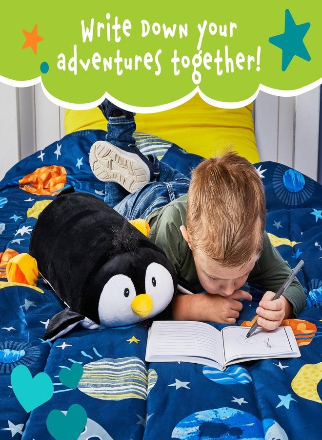 MEMORY MATES Waddles the Penguin Memory Foam Pillow Plush with Kid's Diary that Stores in Belly Pocket, 15” Stuffed Animal, 6" Journal - Image 4