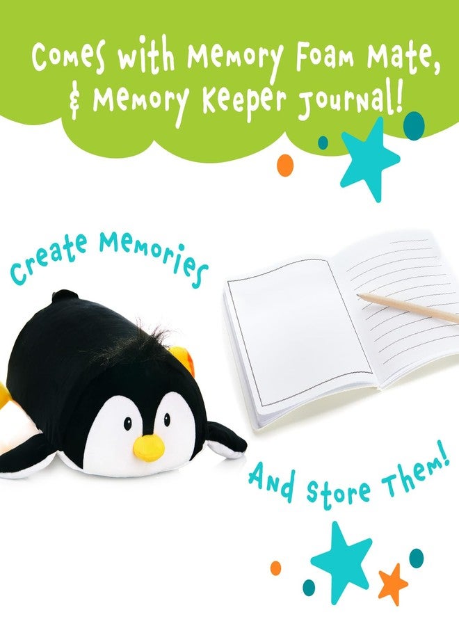 MEMORY MATES Waddles the Penguin Memory Foam Pillow Plush with Kid's Diary that Stores in Belly Pocket, 15” Stuffed Animal, 6" Journal - Image 3