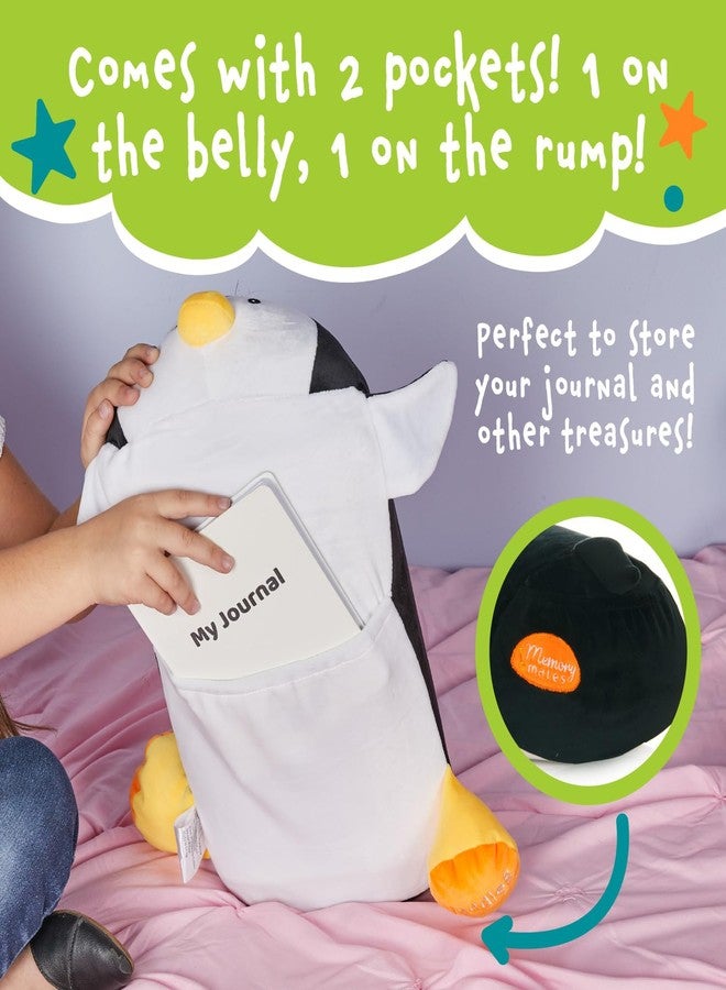 MEMORY MATES Waddles the Penguin Memory Foam Pillow Plush with Kid's Diary that Stores in Belly Pocket, 15” Stuffed Animal, 6" Journal - Image 5