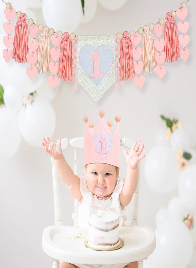 luck sea 1st Birthday Decorations for Girl High Chair Banner with Crown hat for Baby Shower first Birthday Party Decor - Image 2