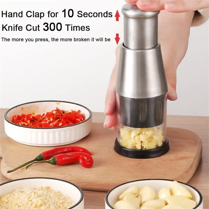 Deoxys Onion Press Chopper Hand Manual Garlic Vegetable Maker Portable Food Processor with Stainless Steel Blade Mincer Blender for Chili Onion Minced Meat Spices Kitchen Silver - Image 3