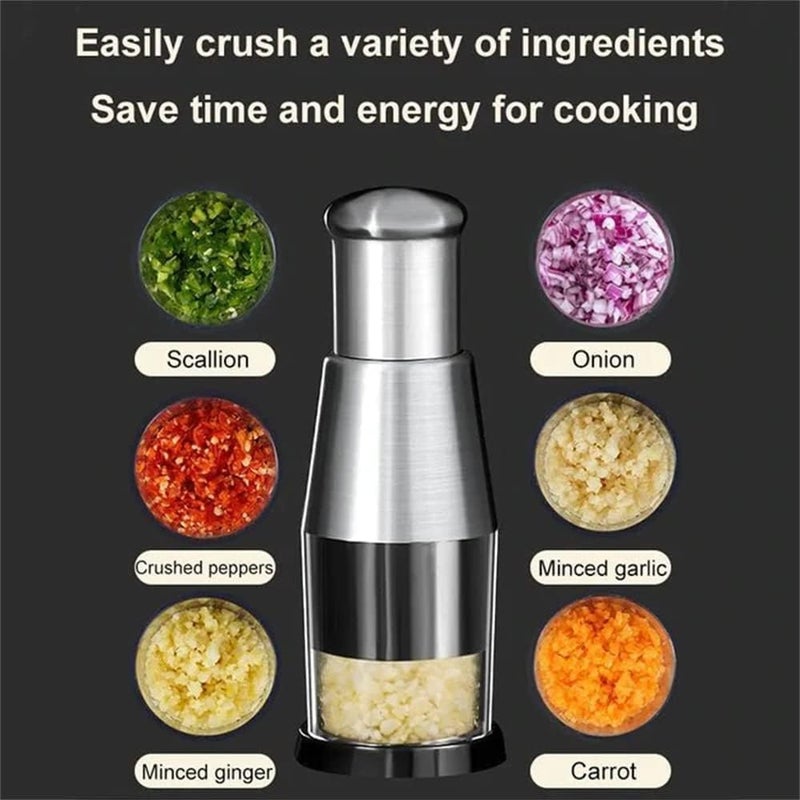 Deoxys Onion Press Chopper Hand Manual Garlic Vegetable Maker Portable Food Processor with Stainless Steel Blade Mincer Blender for Chili Onion Minced Meat Spices Kitchen Silver - Image 5