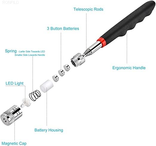 RONFILD Telescoping Magnet LightStainless Steel Magnet StickMagnetic Telescopic ToolMagnetic Telescoping Picking Tool with LED Flash Light 8lbs Telescopic Magnetic Pickup Tool - Image 4