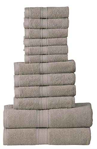 Hillfair 12-Piece Cotton Bath Towel Set - 600 GSM - Hotel Spa Towels - 2 Bath, 4 Hand, 6 Washcloths - Absorbent Soft Cotton - Khaki Stone - Image 2