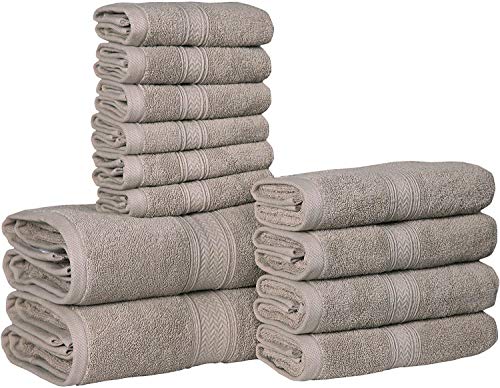 Hillfair 12-Piece Cotton Bath Towel Set - 600 GSM - Hotel Spa Towels - 2 Bath, 4 Hand, 6 Washcloths - Absorbent Soft Cotton - Khaki Stone - Image 1