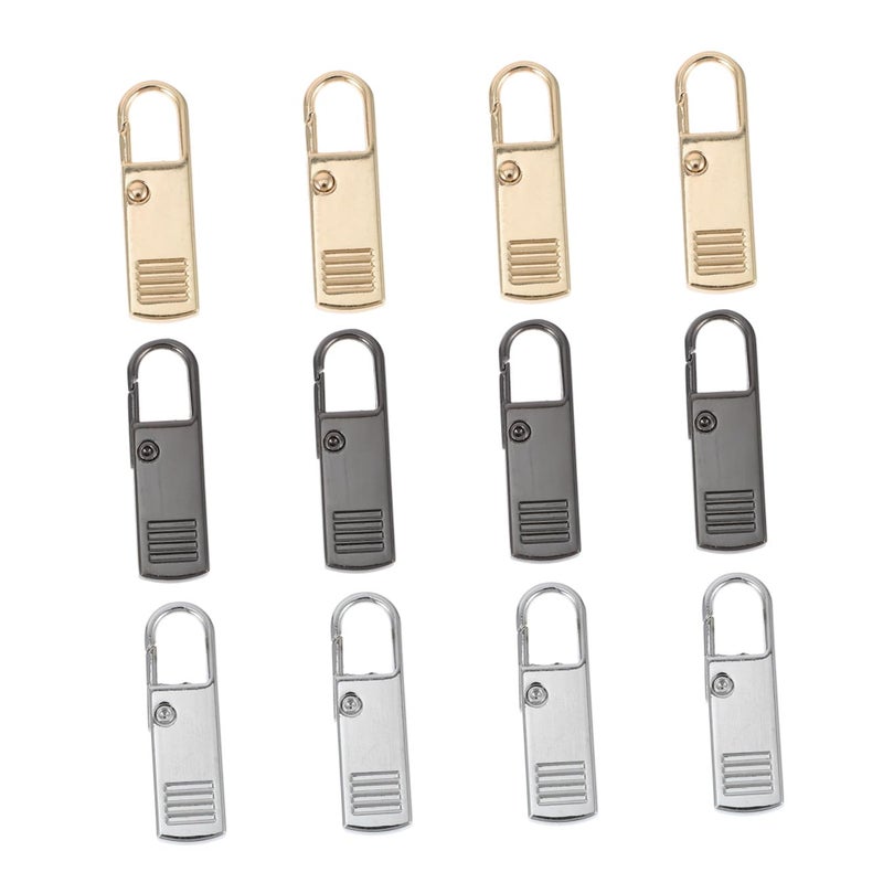 12Pcs Mirror Plated Metal Zipper Pull Tabs Black Silver Gold Replacement Puller - Image 2