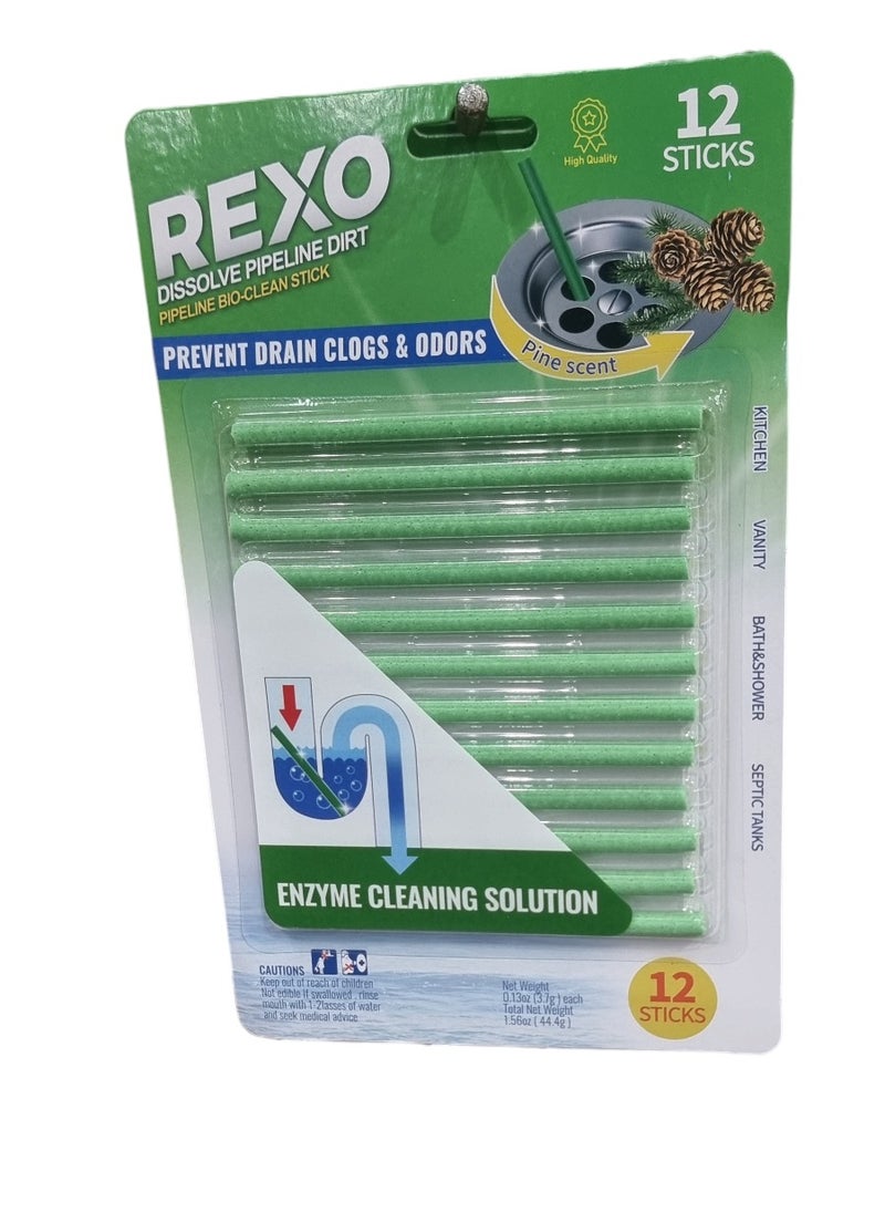REXO - Drain Pipe Line Bio-Clean Sticks Prevents Odor and Clogs 12 Sticks - Image 1