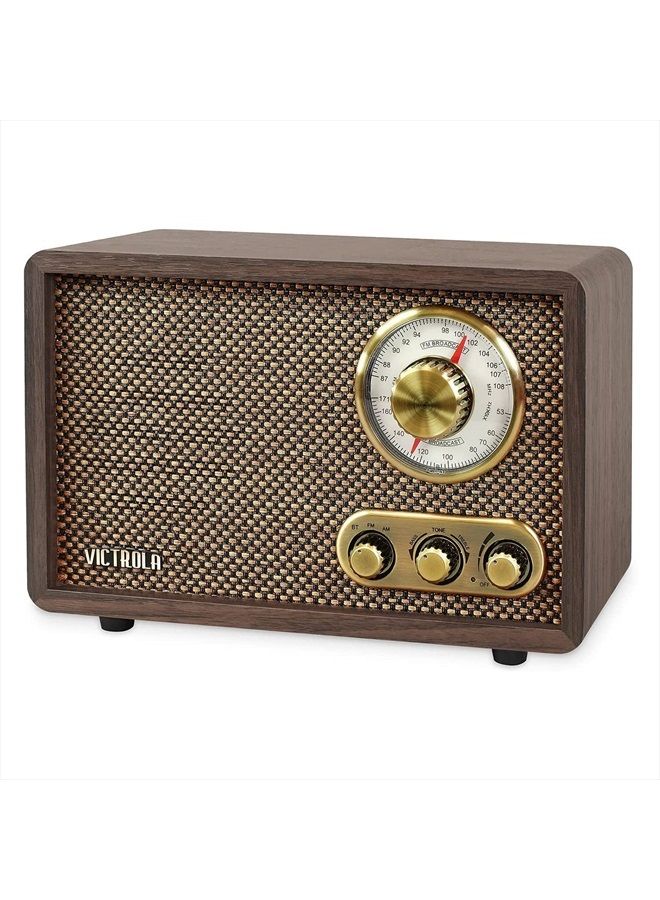 VICTROLA Retro Wood Bluetooth FM/AM Radio with Rotary Dial, Espresso - Image 1