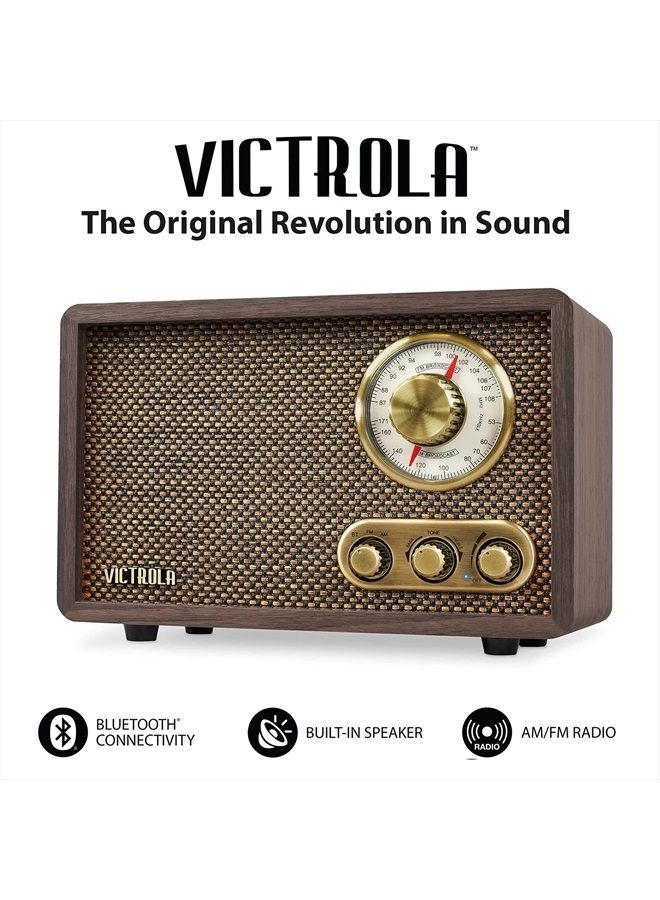 VICTROLA Retro Wood Bluetooth FM/AM Radio with Rotary Dial, Espresso - Image 3