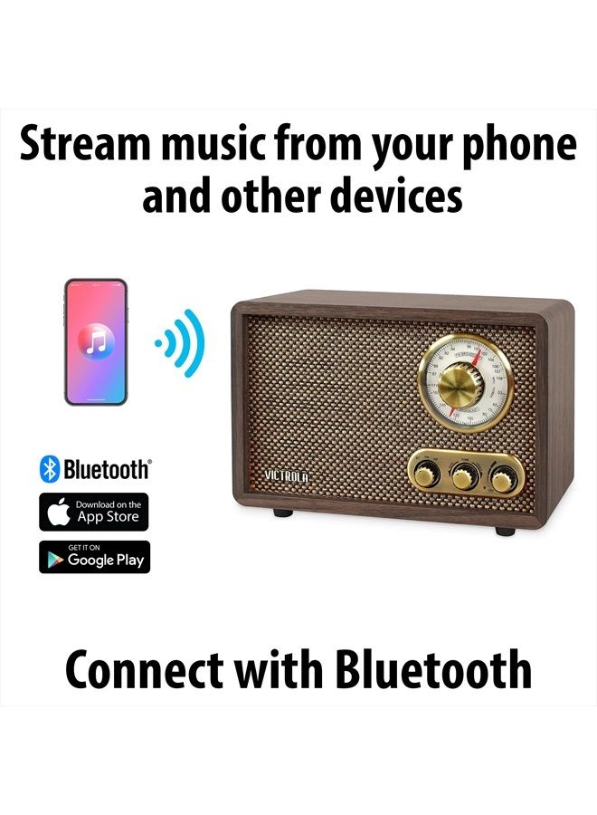 VICTROLA Retro Wood Bluetooth FM/AM Radio with Rotary Dial, Espresso - Image 2
