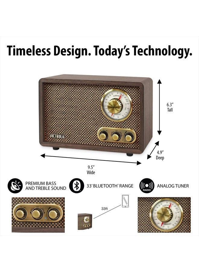 VICTROLA Retro Wood Bluetooth FM/AM Radio with Rotary Dial, Espresso - Image 4