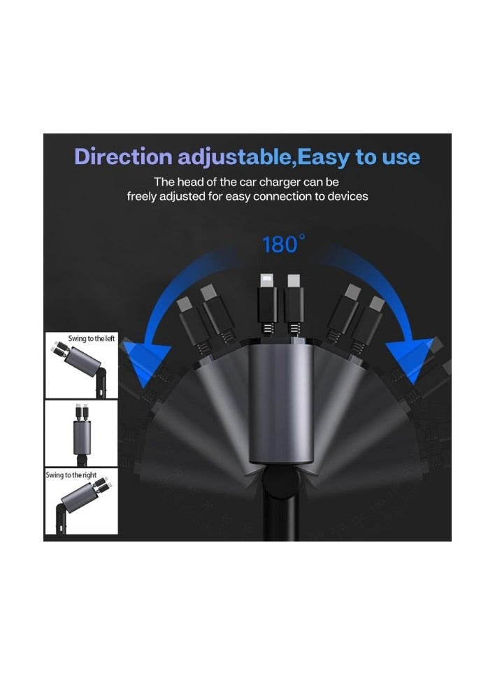 Panvil 120W Retractable Car Charger with Dual USB & Type-C Ports | Fast Charging Adapter for iPhone & Android | Voltage Display | Universal Car Compatibility - Image 4