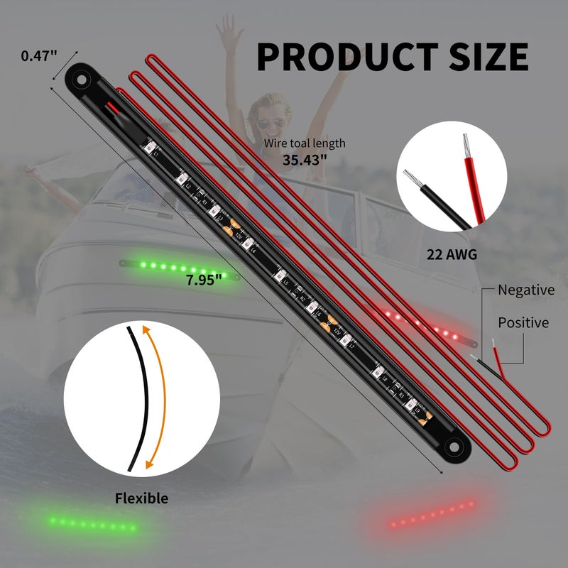 RVZONE Boat Navigation Lights, Navigation Lighting For Boats Led, Marine Lighting For Night Fishing, Boat Red and Green Bow Lights, Deck Lights for Marine, Yacht, Kayak, BassBoat, Pontoon - Image 2