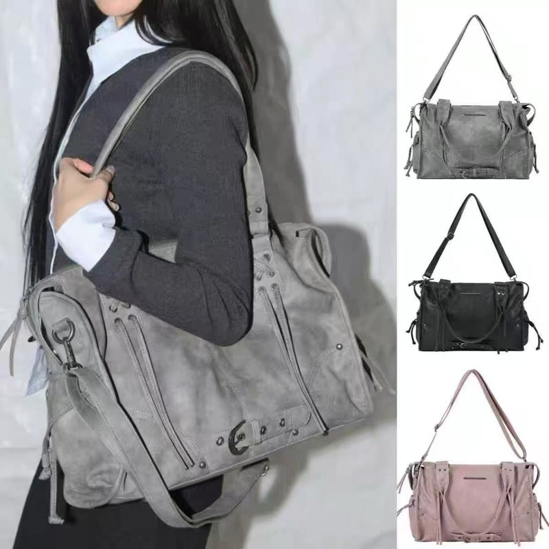 FANCY CLUB Large Vintage Tote Bag with Rivets and Straps - Image 1
