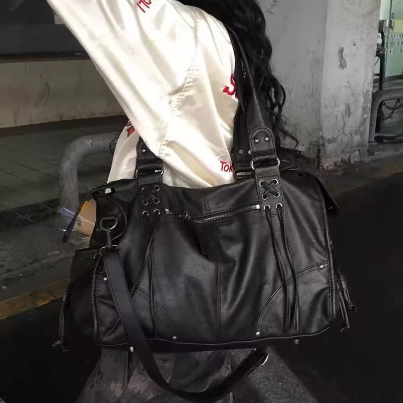 FANCY CLUB Large Vintage Tote Bag with Rivets and Straps - Image 2