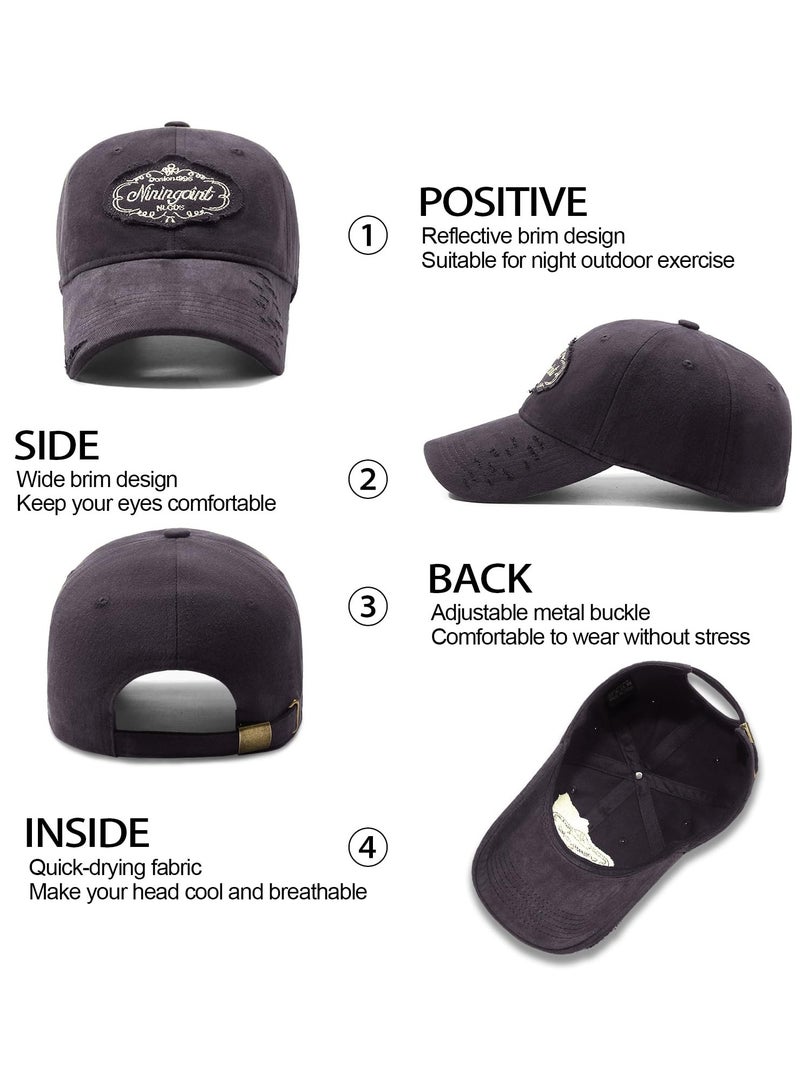 Excefore Baseball Cap, Unisex Adjustable Casual Summer Plain Vintage Distressed Cotton Embroidered Trucker Hat Edge Grinding Do Old Hat - Image 4