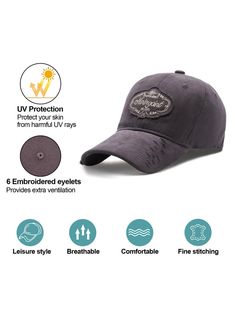 Excefore Baseball Cap, Unisex Adjustable Casual Summer Plain Vintage Distressed Cotton Embroidered Trucker Hat Edge Grinding Do Old Hat - Image 2