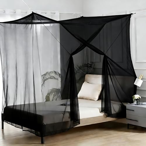 Comtelek Canopy Bed Curtains 4 Corners Mosquito Net Mosquiteros para Camas Bed Canopies Netting Bed Drapes Rectangular Mosquito Mesh for Patio Gothic Outdoor Travel Home Decor（L75 X W35 X H63,1 Opening,Black） - Image 1