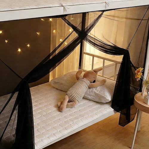 Comtelek Canopy Bed Curtains 4 Corners Mosquito Net Mosquiteros para Camas Bed Canopies Netting Bed Drapes Rectangular Mosquito Mesh for Patio Gothic Outdoor Travel Home Decor（L75 X W35 X H63,1 Opening,Black） - Image 3