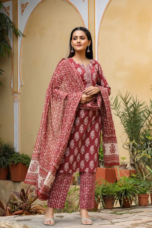 Vaamsi Women's Maroon Rayon Blend Paisley Straight Printed Kurta Pant With Dupatta Set | Office Wear Straight Kurta Set | Printed Salwar Suit For Women (VKSKD1030, L) - Image 5