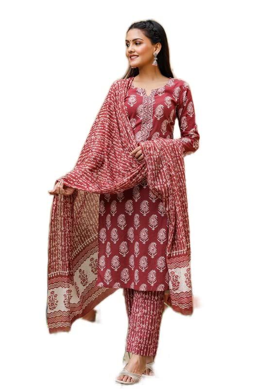 Vaamsi Women's Maroon Rayon Blend Paisley Straight Printed Kurta Pant With Dupatta Set | Office Wear Straight Kurta Set | Printed Salwar Suit For Women (VKSKD1030, L) - Image 1