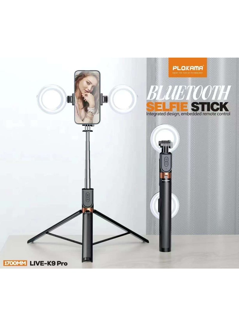PLOKAMA حامل البث المباشر Live-K9 Pro بطول 1700 مم – حامل ثلاثي القوائم قابل للتعديل مع قاعدة إضاءة وحامل ذراع علوي، دوران 360° – حامل احترافي للبث المباشر على تيك توك، يوتيوب، مكياج، تصوير - Image 4