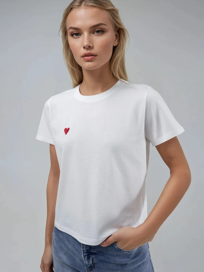 HICCUP Embroidered Crew Neck Short Sleeve 100% Cotton T-Shirt