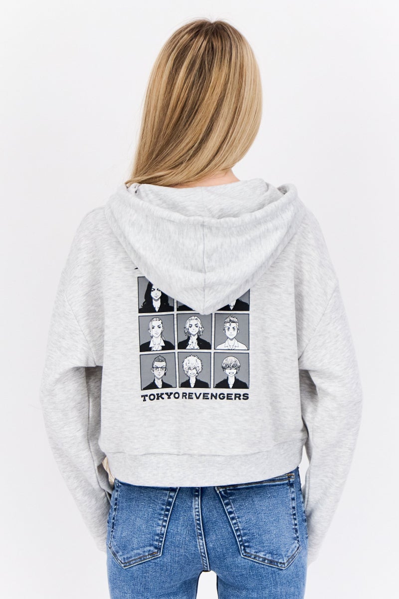 Don't Call Me Jennyfer Tokyo Revengers x DCMJ Women Graphic Print Hoodie, Light Grey  - Image 4