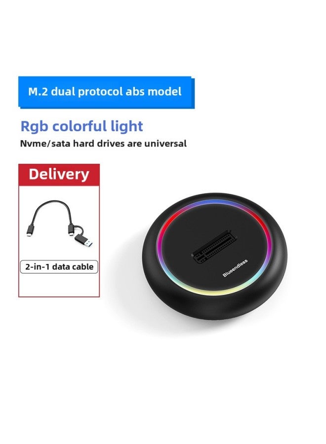 بروتوكول مزدوج M.2 الحالة الصلبة NVMe/SATA محرك الأقراص الصلبة المحمول الخارجي RGB ملون USB3.1 صندوق القرص الصلب الخارجي سرعة نقل تصل إلى 10 جيجابت في الثانية - اللون: بلاستيك أسود خطين في واحد - Image 1