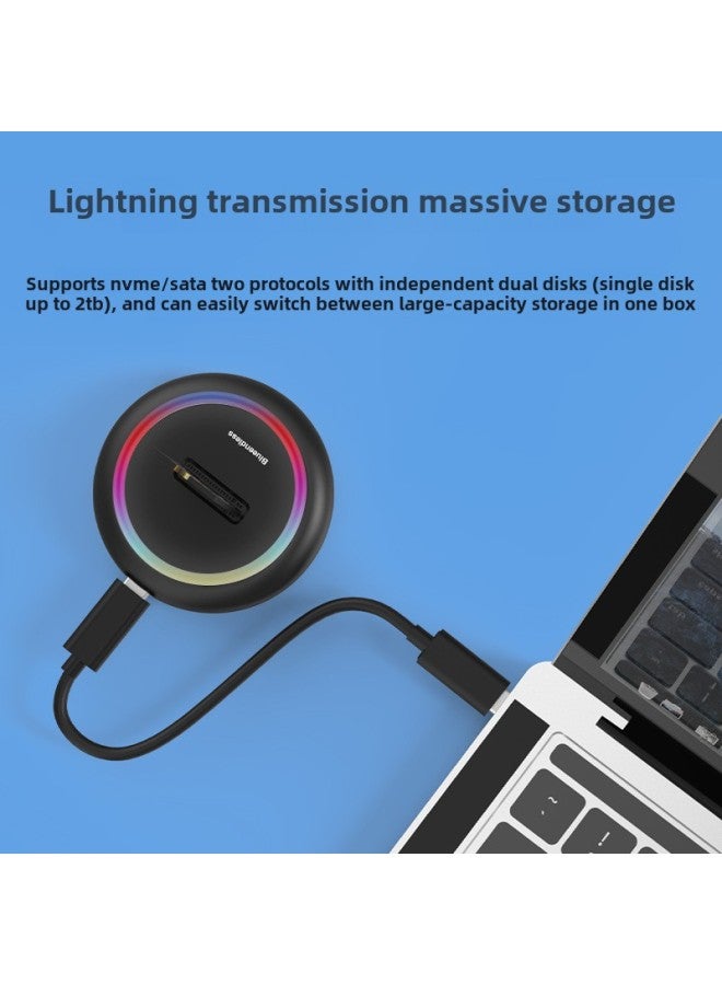 بروتوكول مزدوج M.2 الحالة الصلبة NVMe/SATA محرك الأقراص الصلبة المحمول الخارجي RGB ملون USB3.1 صندوق القرص الصلب الخارجي سرعة نقل تصل إلى 10 جيجابت في الثانية - اللون: بلاستيك أسود خطين في واحد - Image 4