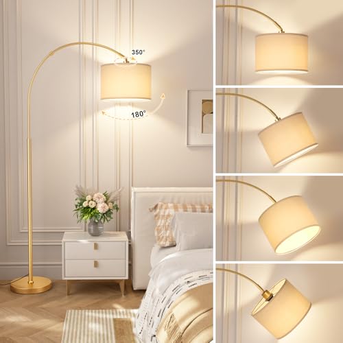 Ambimall Dimmable Arc Floor Lamp with Remote, Color Temperatures and Brightness Adjustable, Arched Floor Lamp with Rotating Head, Over Couch Arched Reading Light for Living Room (Deep Beige and Gold) - Image 5