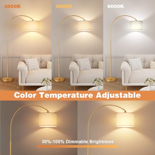 Ambimall Dimmable Arc Floor Lamp with Remote, Color Temperatures and Brightness Adjustable, Arched Floor Lamp with Rotating Head, Over Couch Arched Reading Light for Living Room (Deep Beige and Gold) - Image 4