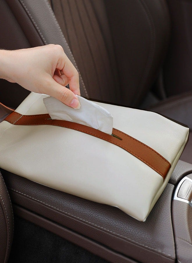 وهاواي Hanging Tissue Box PU Leather Portable Car Tissue Holder Case, Backseat Tissue Case Holder for Car Office Home Bathroom Vanity Countertops Decoration Beige - Image 3
