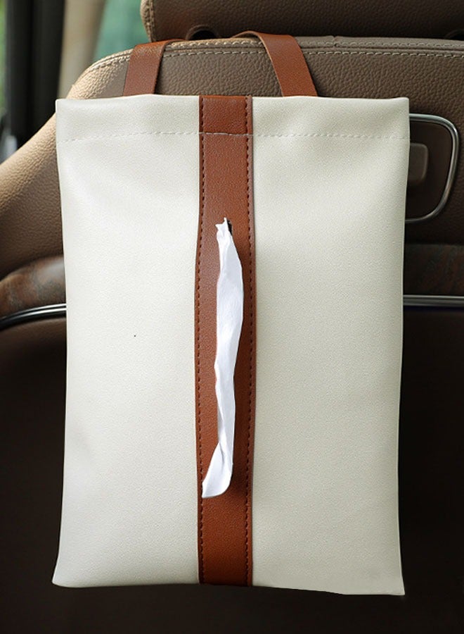 وهاواي Hanging Tissue Box PU Leather Portable Car Tissue Holder Case, Backseat Tissue Case Holder for Car Office Home Bathroom Vanity Countertops Decoration Beige - Image 4