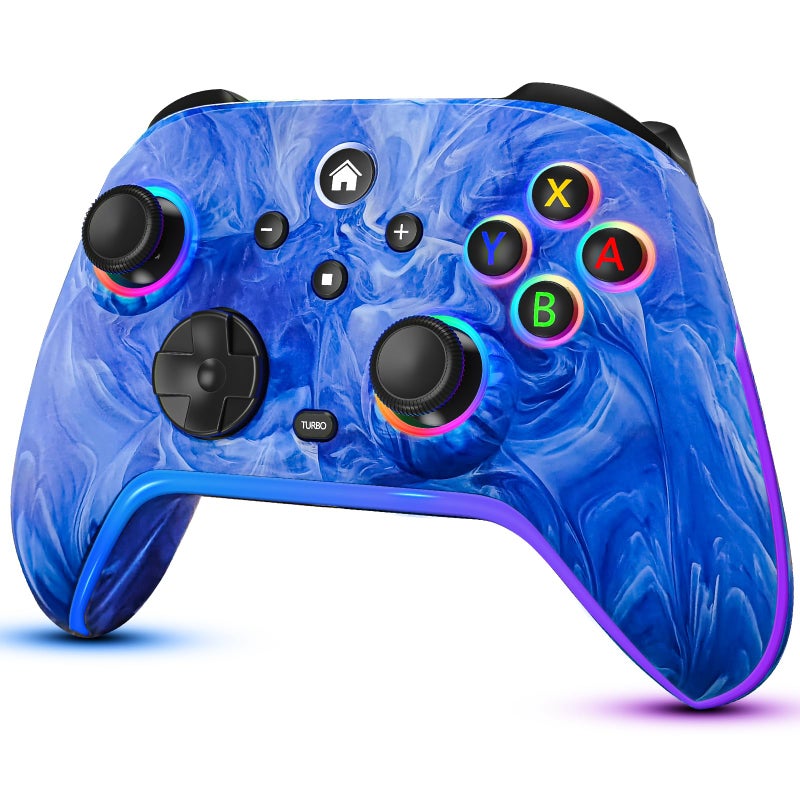 JAVRUNWOF Switch Controller-Wireless-Switch-Pro-Controllers-Blue Compatible with Switch/Lite/OLED,1200mAh Rechargeable Remote Gamepad Joystick with 10 RGB Led Light,6-Axis Gyro,Turbo,Wake Up,Motion - Image 1