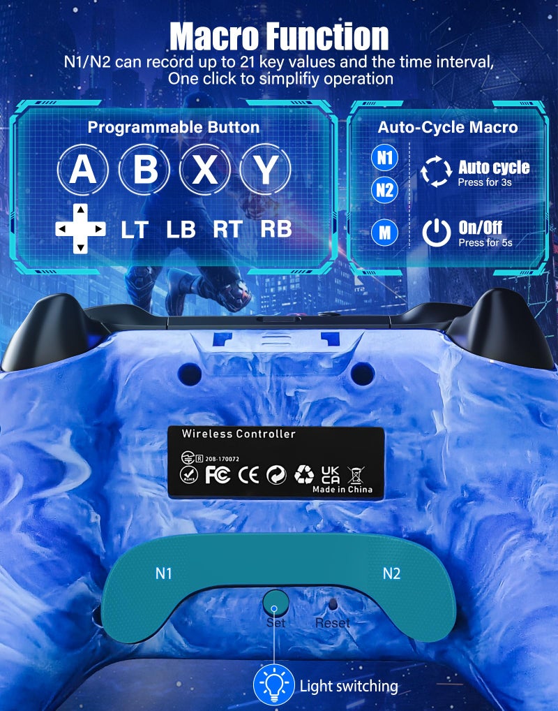 JAVRUNWOF Switch Controller-Wireless-Switch-Pro-Controllers-Blue Compatible with Switch/Lite/OLED,1200mAh Rechargeable Remote Gamepad Joystick with 10 RGB Led Light,6-Axis Gyro,Turbo,Wake Up,Motion - Image 5
