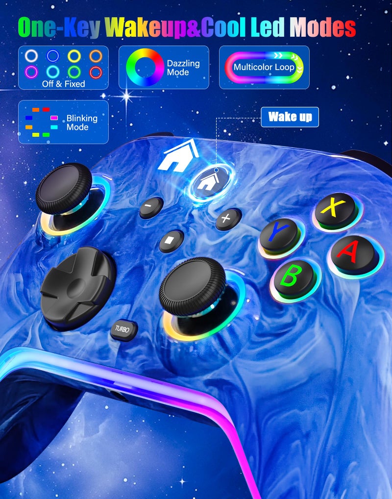 JAVRUNWOF Switch Controller-Wireless-Switch-Pro-Controllers-Blue Compatible with Switch/Lite/OLED,1200mAh Rechargeable Remote Gamepad Joystick with 10 RGB Led Light,6-Axis Gyro,Turbo,Wake Up,Motion - Image 2